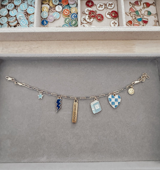 Blue Book Lover Charm Bracelet - Emma K Designs