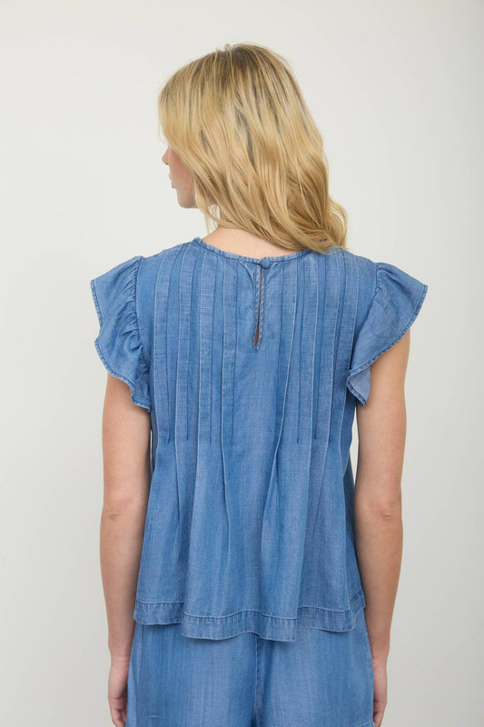 Blue Skies Pleated Denim Top