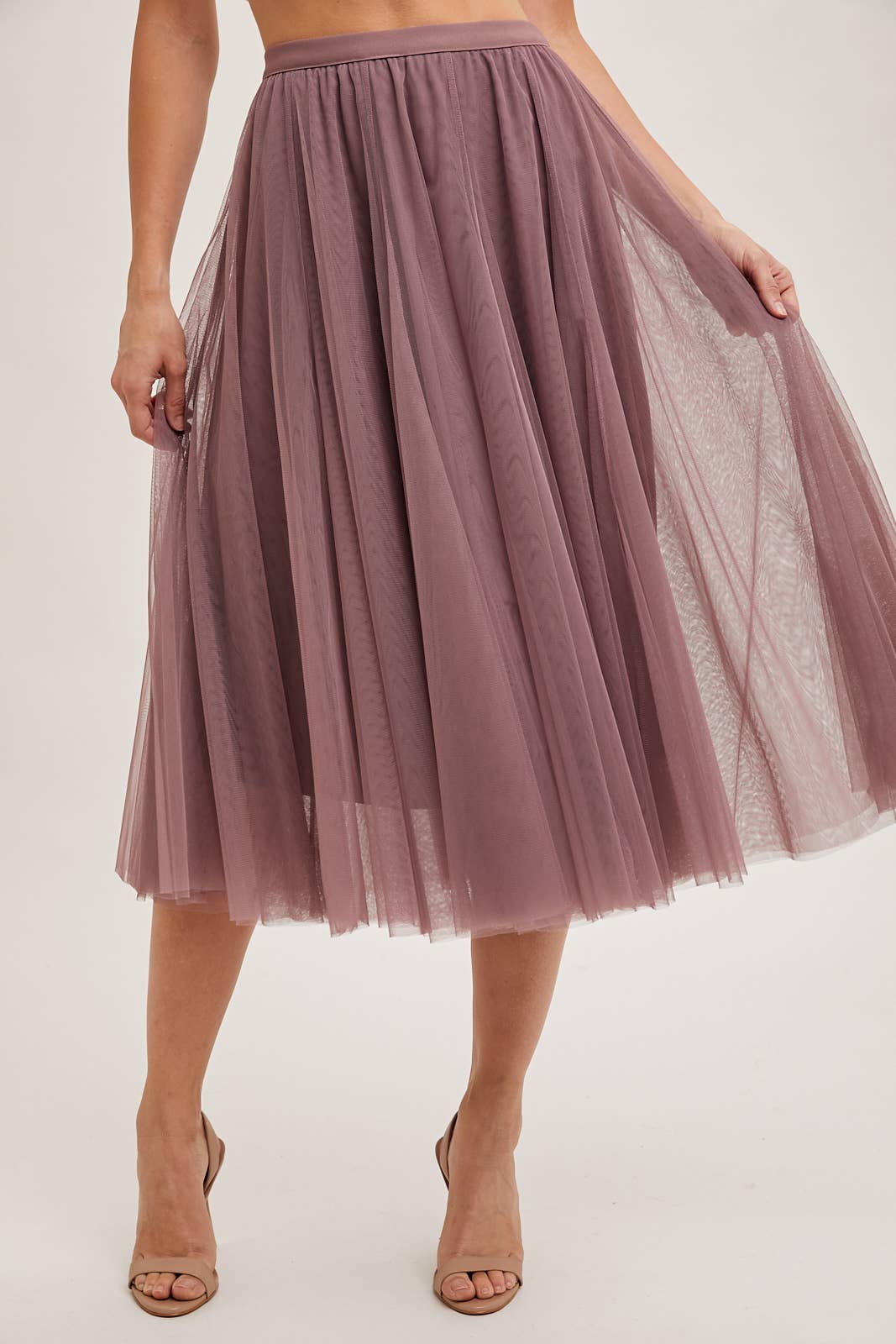 Tulle Midi Skirt in Dusty Rose