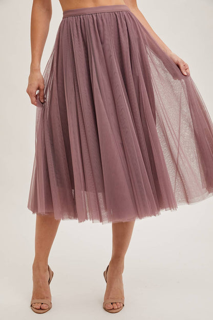 Tulle Midi Skirt in Dusty Rose