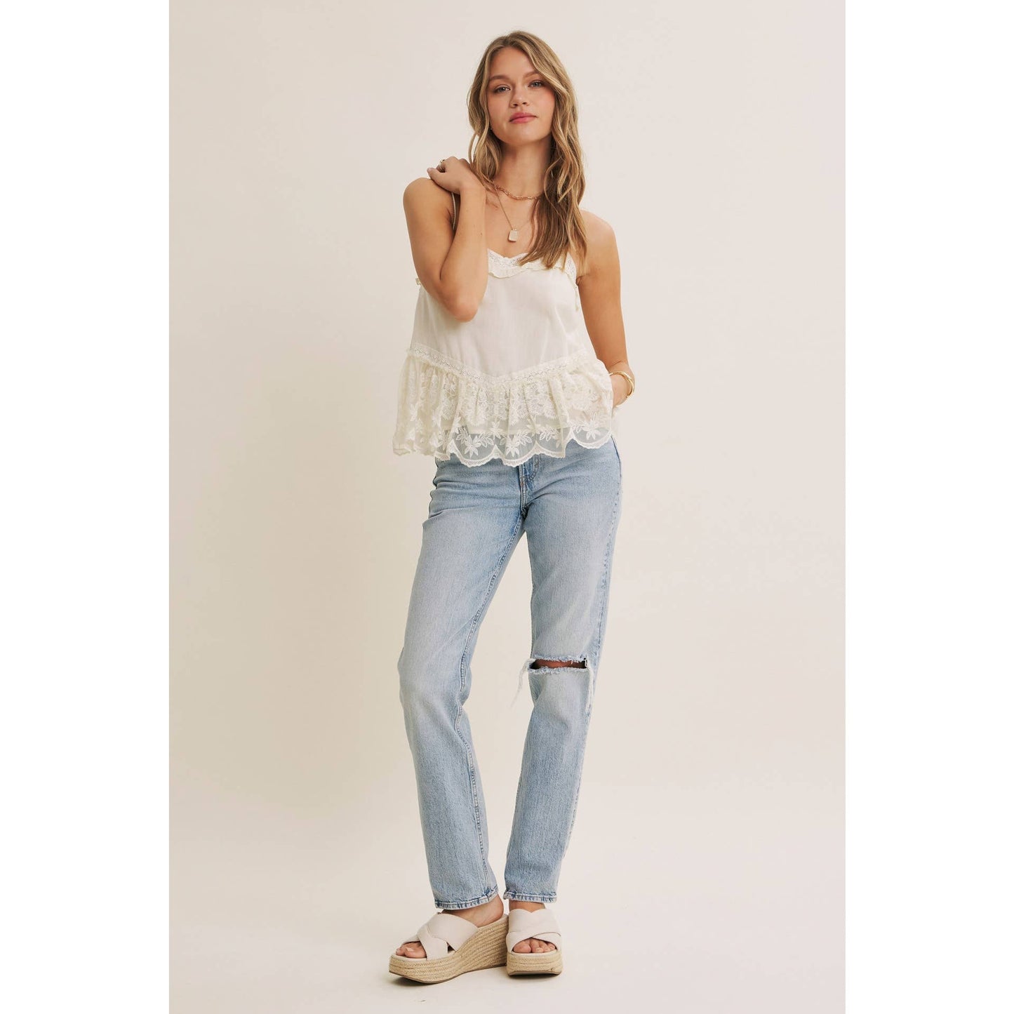 Lace Trim Ruffle Cami Tank