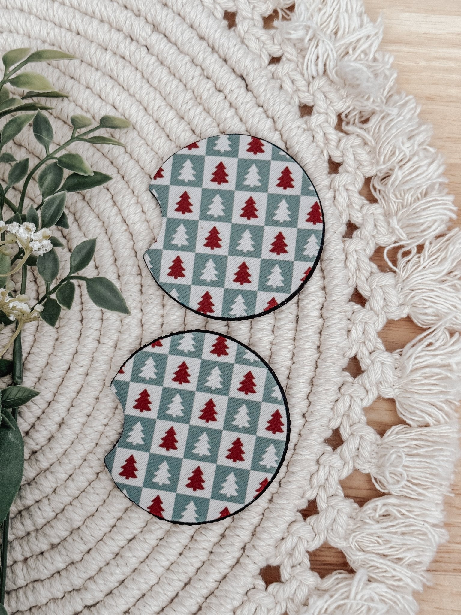 Car Coasters #12 Checkered Christmas Trees - Emma K Designs