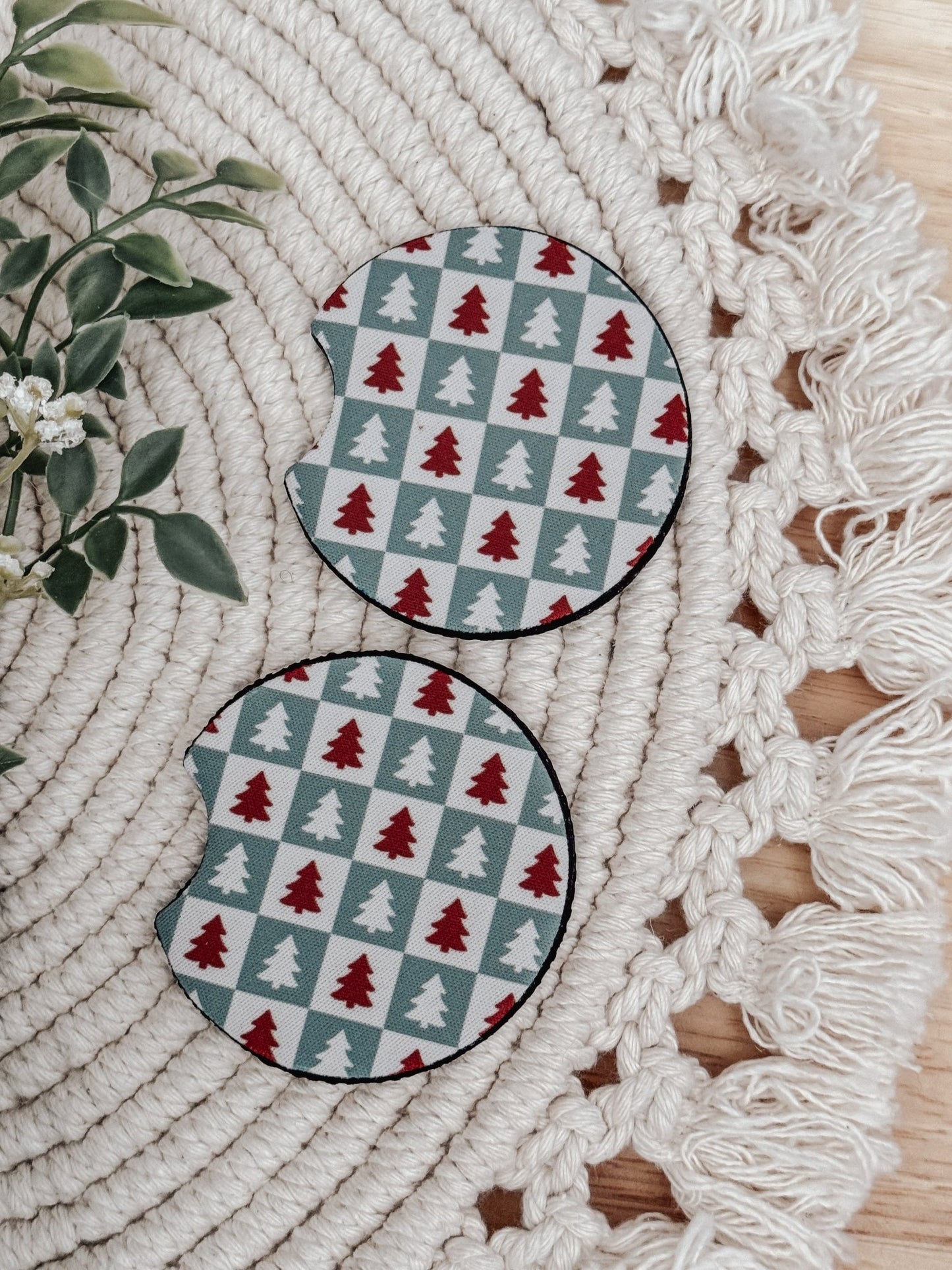 Car Coasters #12 Checkered Christmas Trees - Emma K Designs