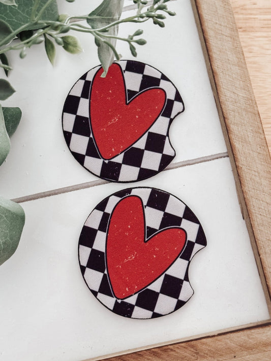 Car Coasters #13 Checkered Heart - Emma K Designs