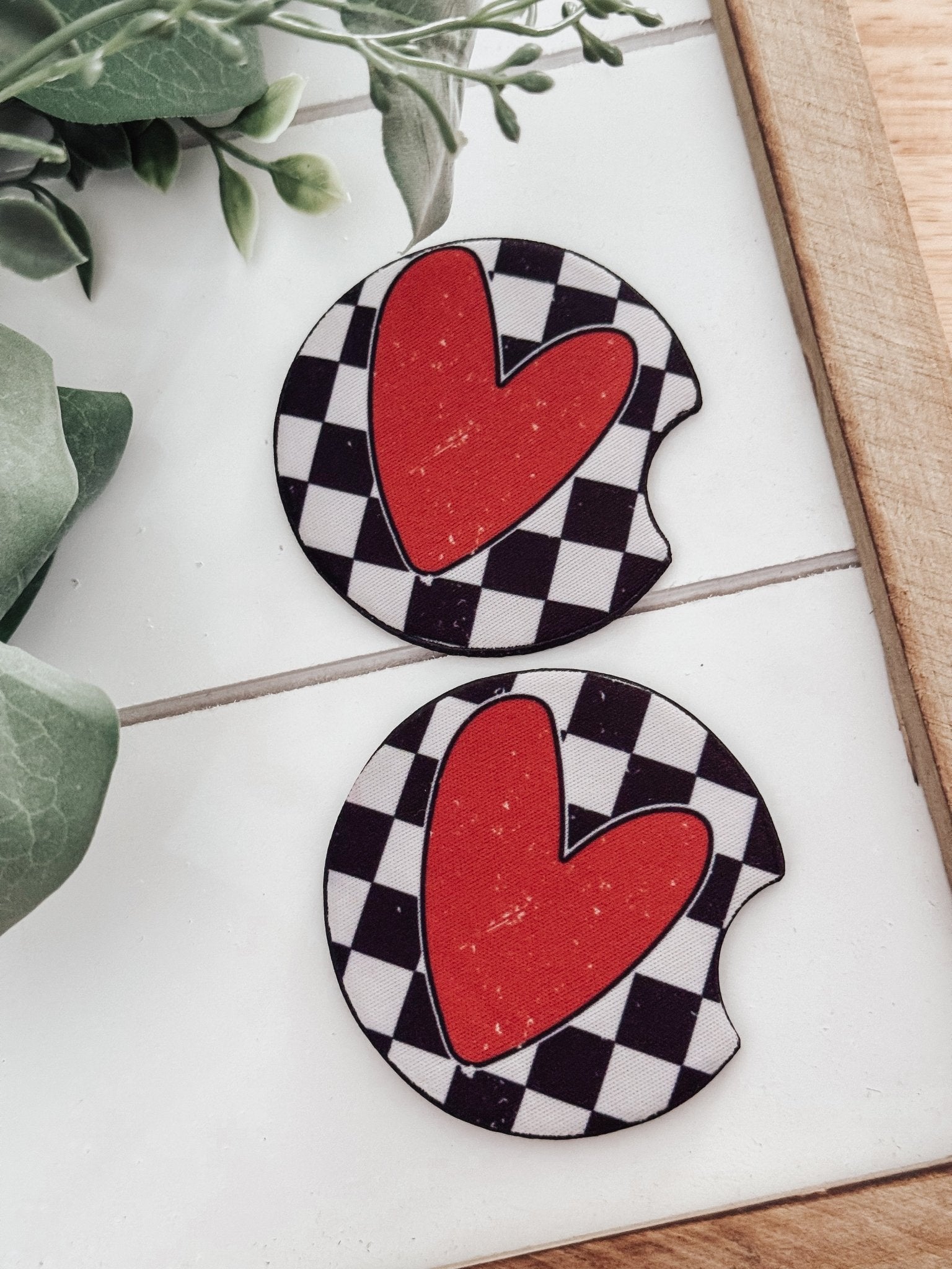 Car Coasters #13 Checkered Heart - Emma K Designs