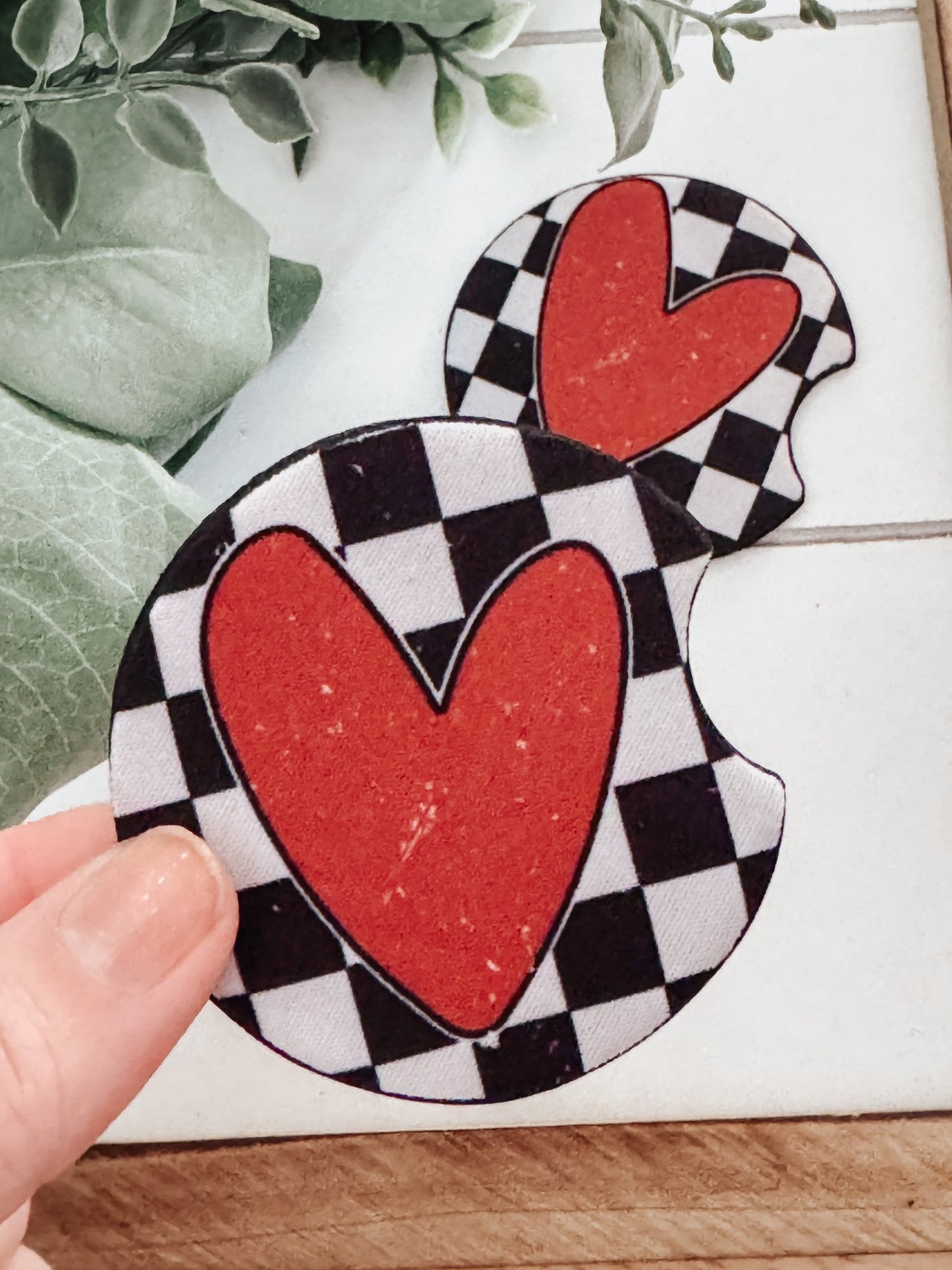 Car Coasters #13 Checkered Heart - Emma K Designs