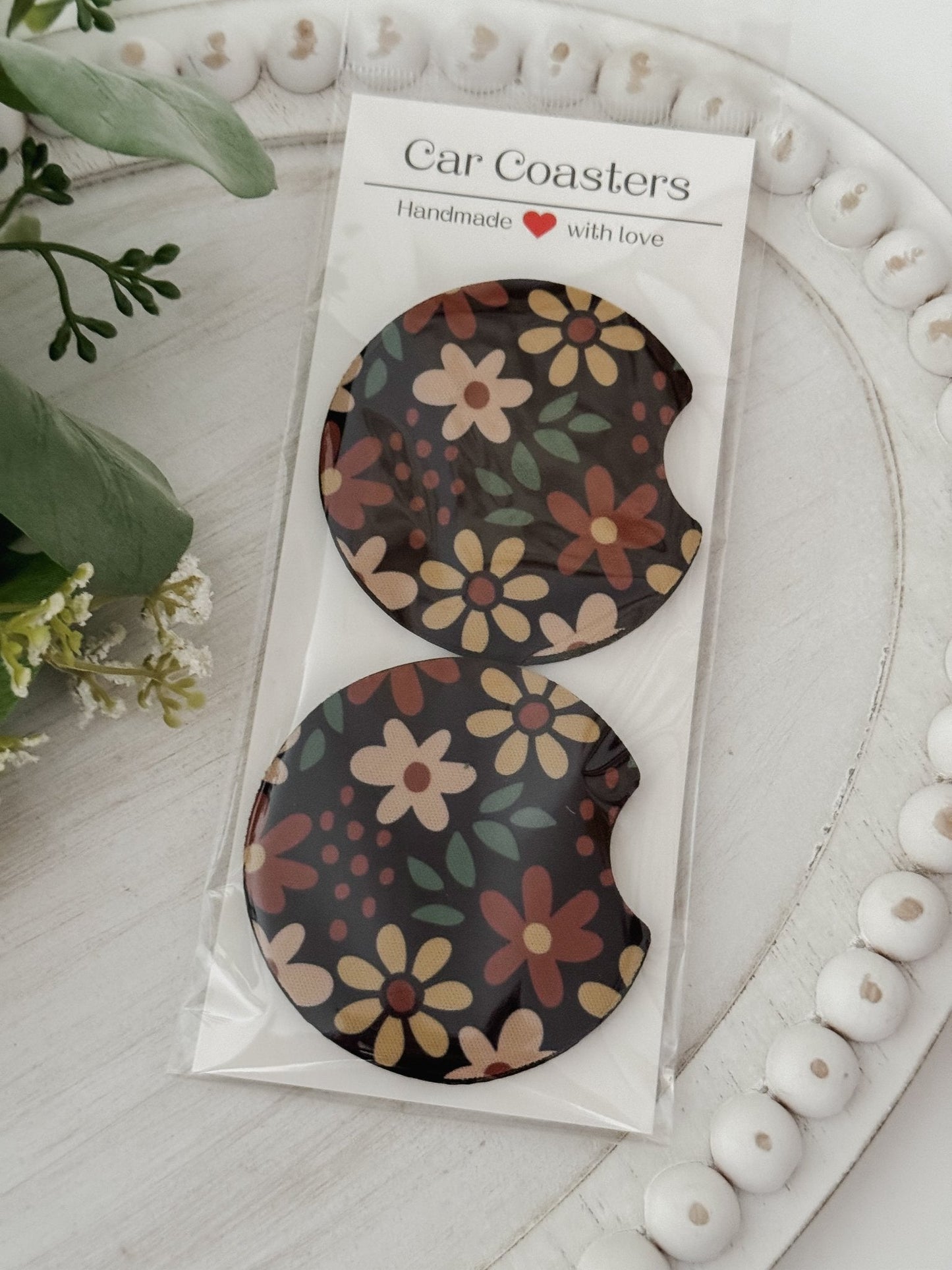 Car Coasters #6 Autumn Floral (Black) - Emma K Designs