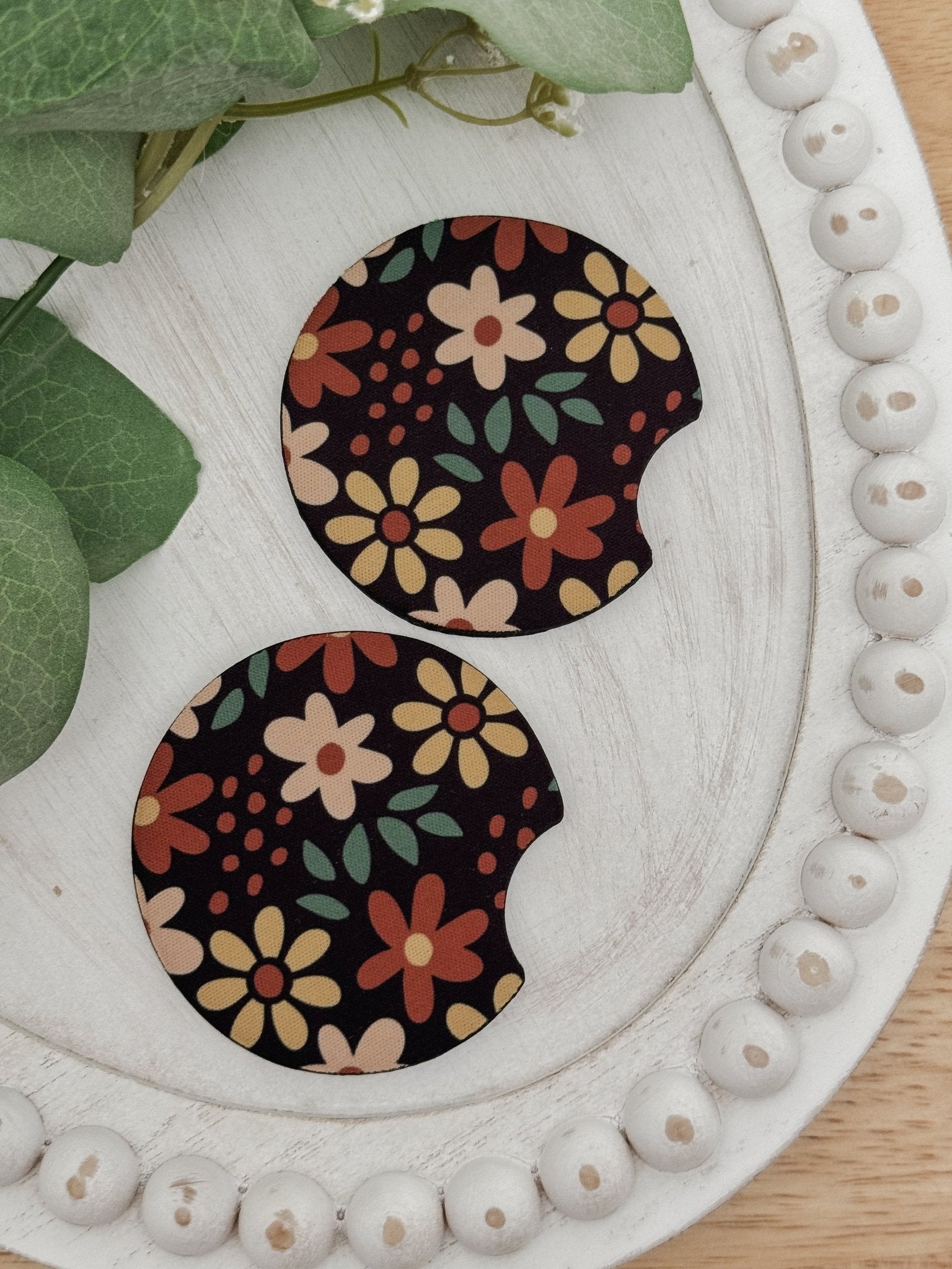 Car Coasters #6 Autumn Floral (Black) - Emma K Designs