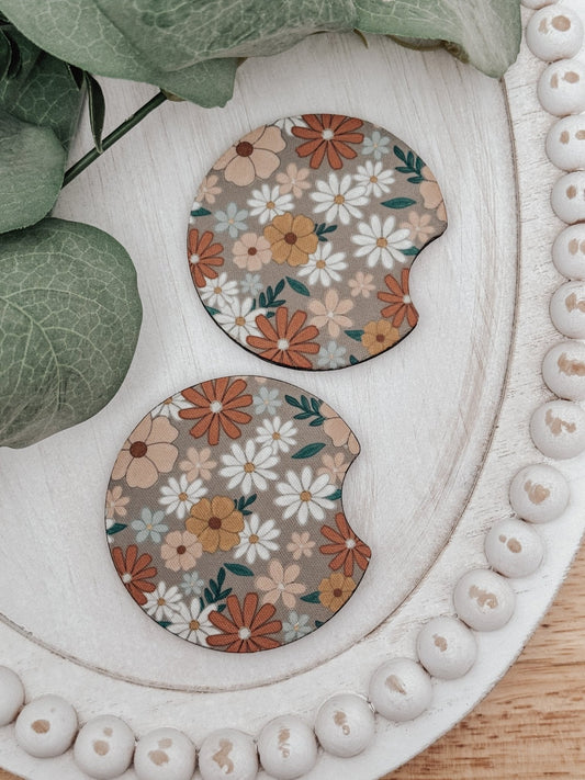 Car Coasters #8 Orange Floral - Emma K Designs