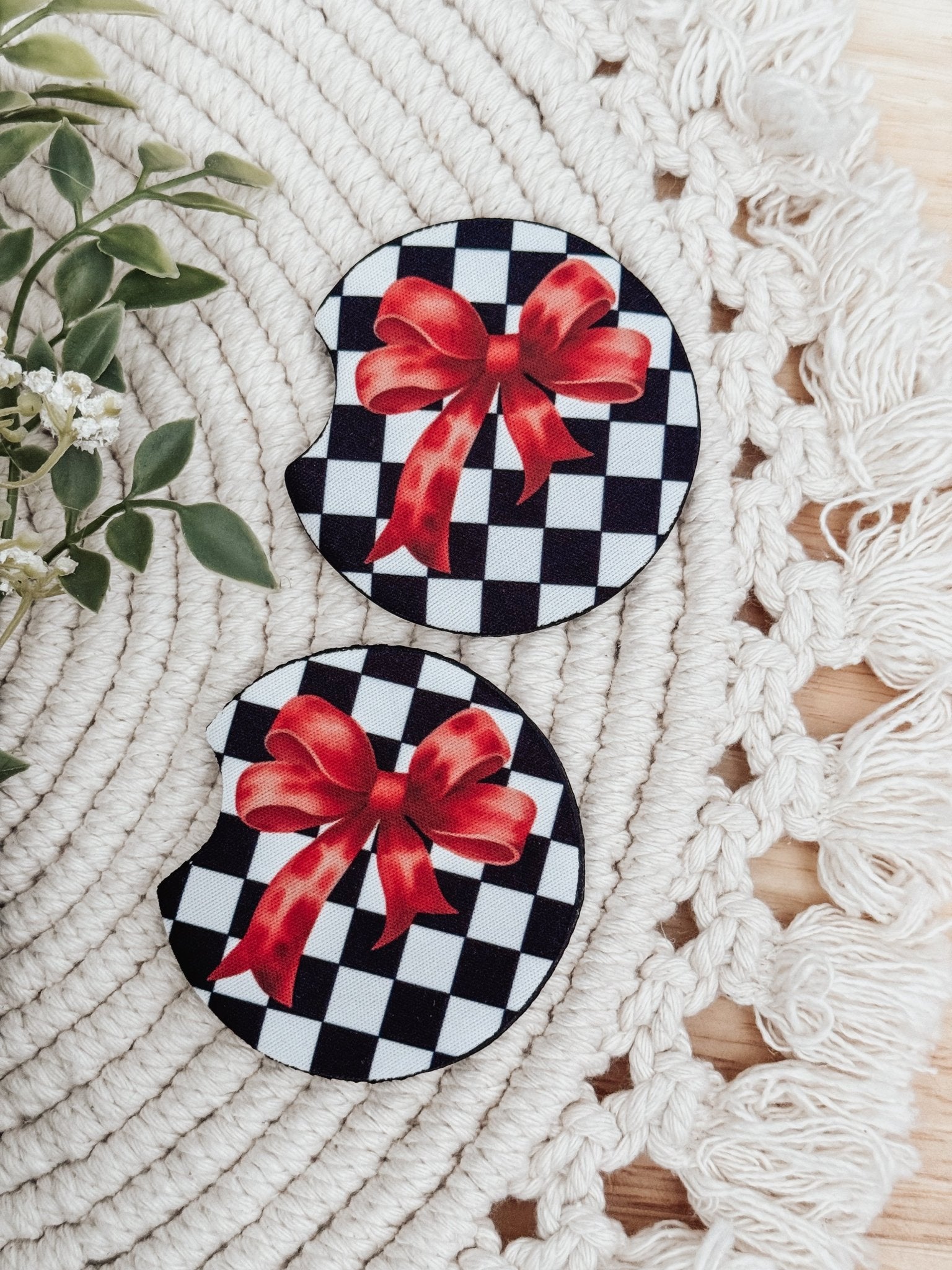 Car Coasters #9 Checkered Bow - Emma K Designs