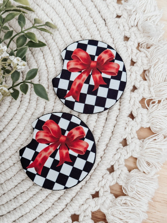 Car Coasters #9 Checkered Bow - Emma K Designs