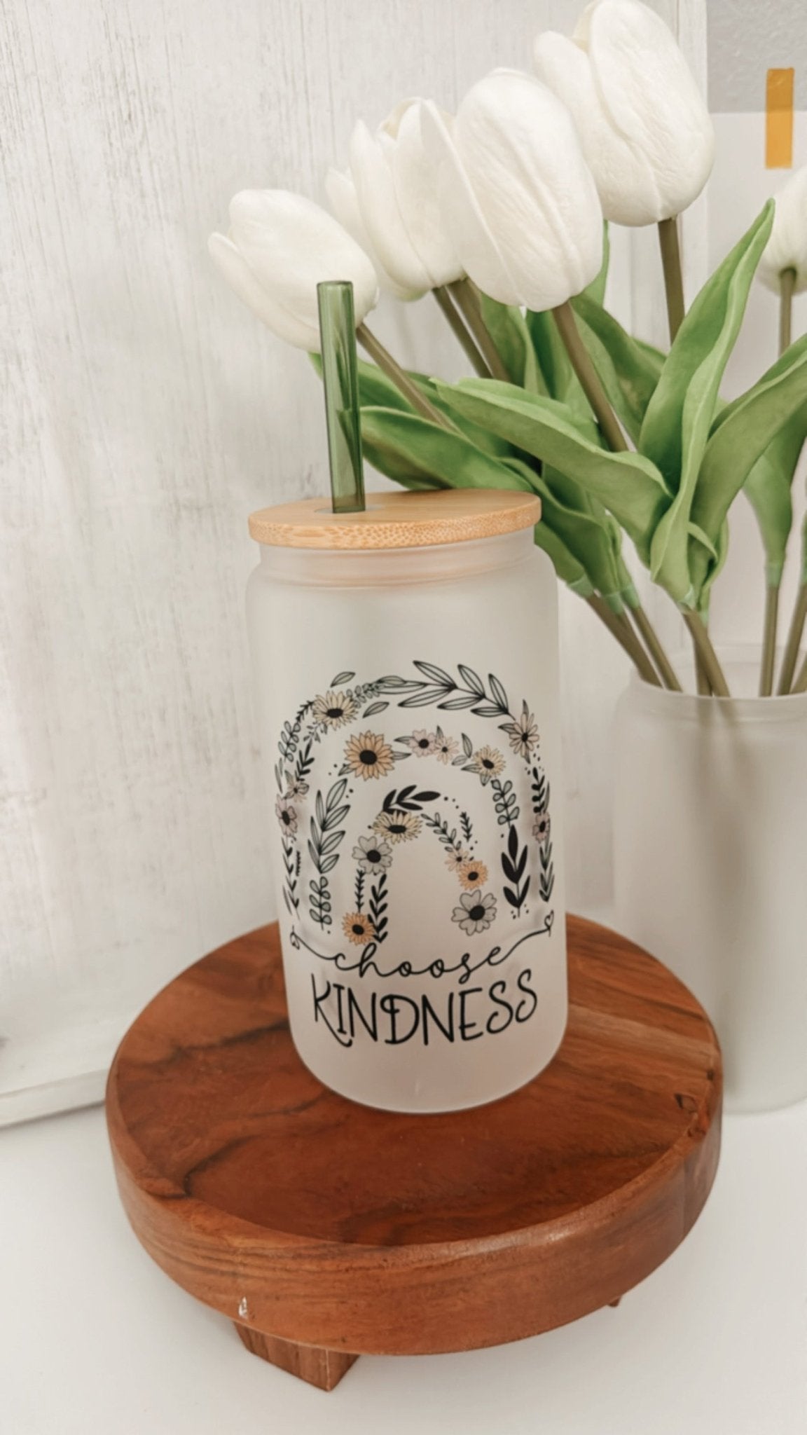 Choose Kindness Floral Rainbow 16oz Glass Can Cup - Emma K Designs