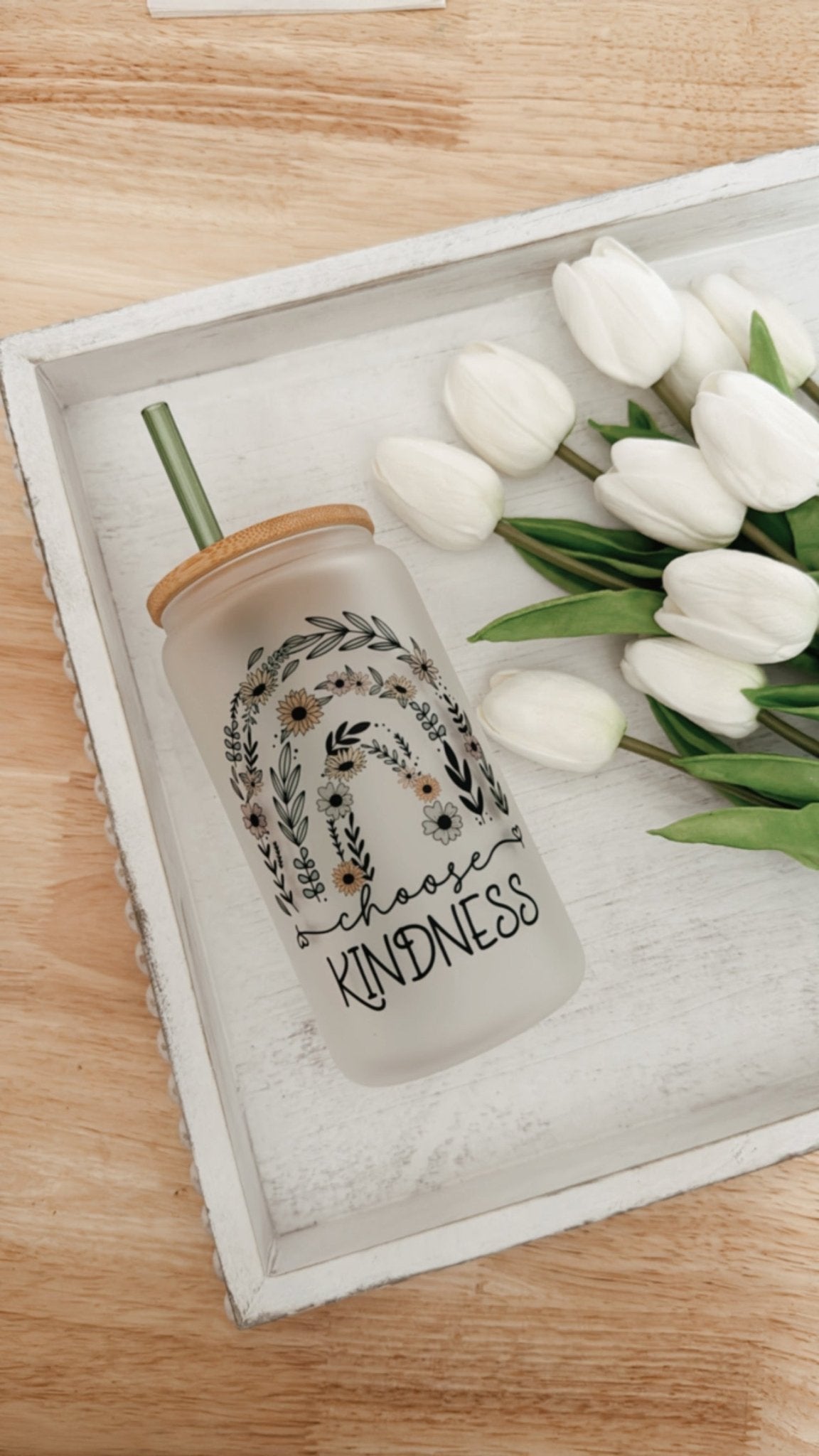 Choose Kindness Floral Rainbow 16oz Glass Can Cup - Emma K Designs