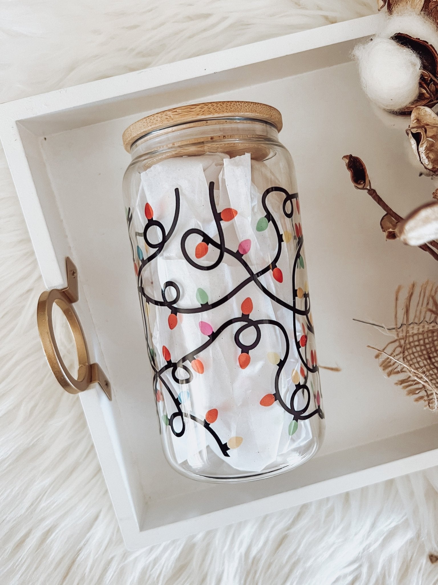 Christmas Lights 16oz Glass Can Cup - Emma K Designs