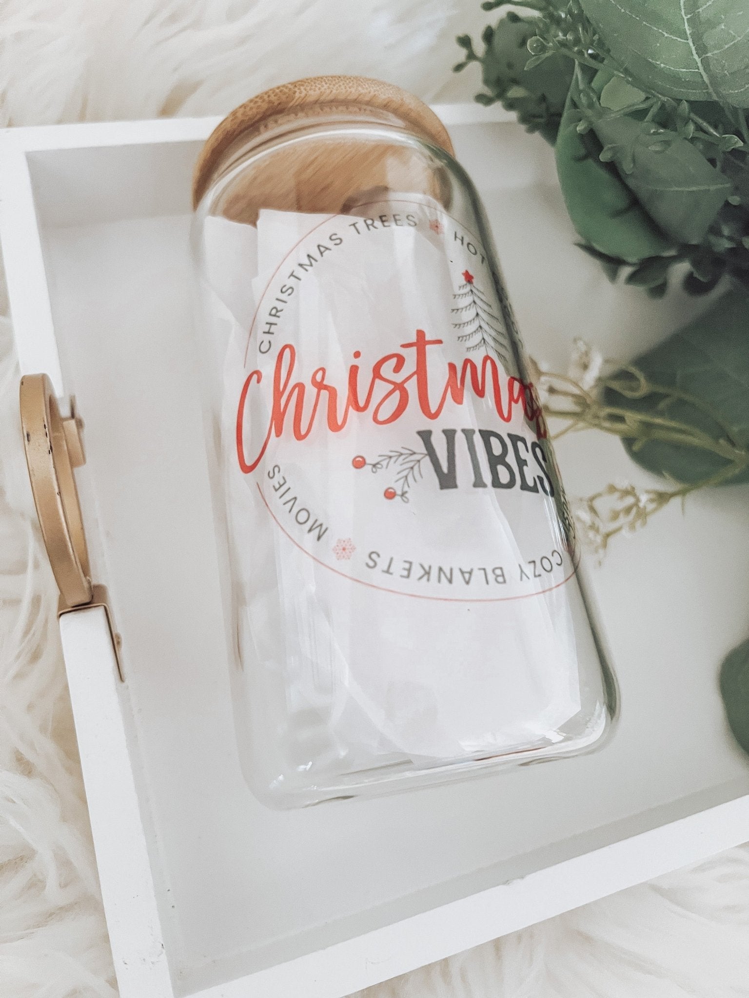 Christmas Vibes 16oz Glass Can Cup - Emma K Designs