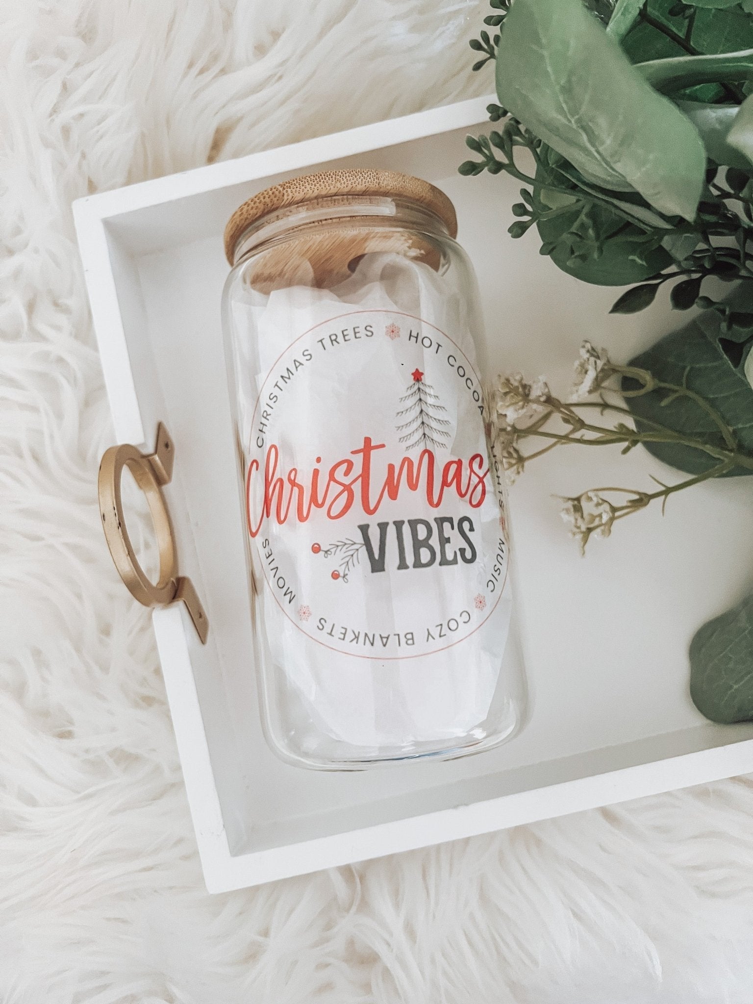 Christmas Vibes 16oz Glass Can Cup - Emma K Designs