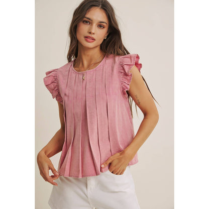 Blush Pleated Ruffle Sleeve Top