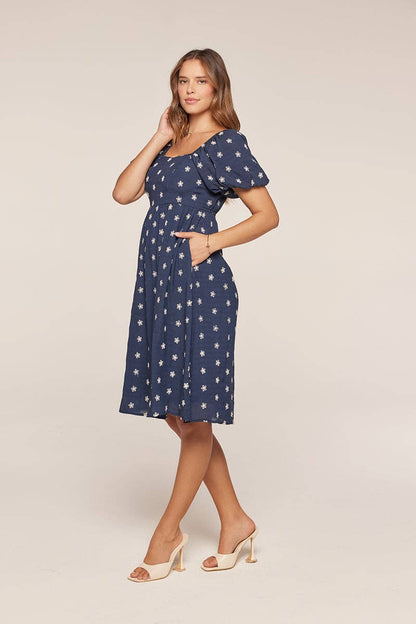 Embroidered Square Neck Dress