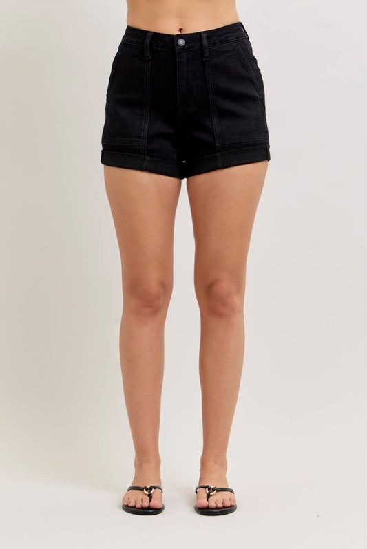 Black Denim Weekender Short Double Rolled Cuff