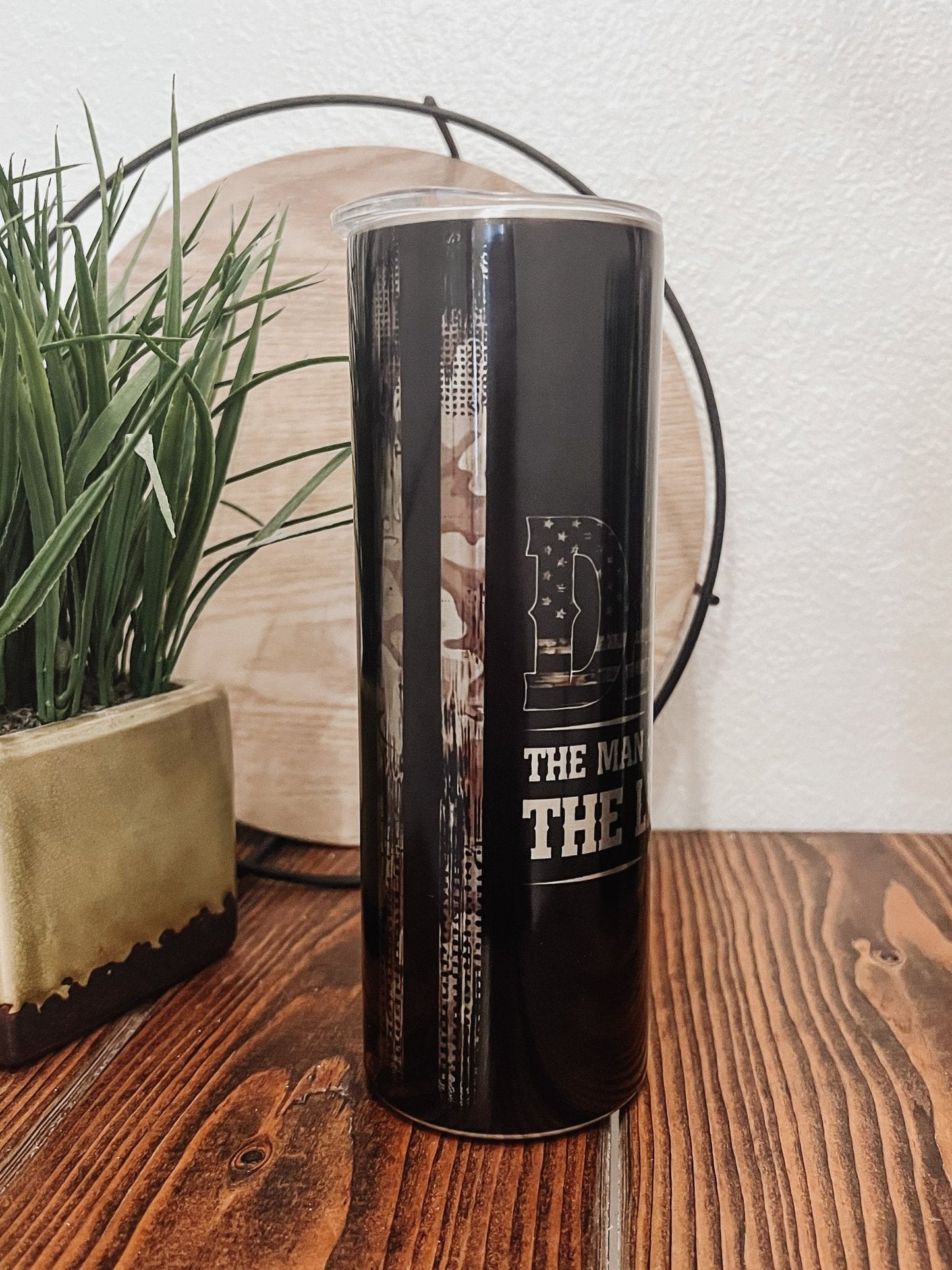 Dad The Legend (Black, camo flag) 20oz Skinny Tumbler - Emma K Designs