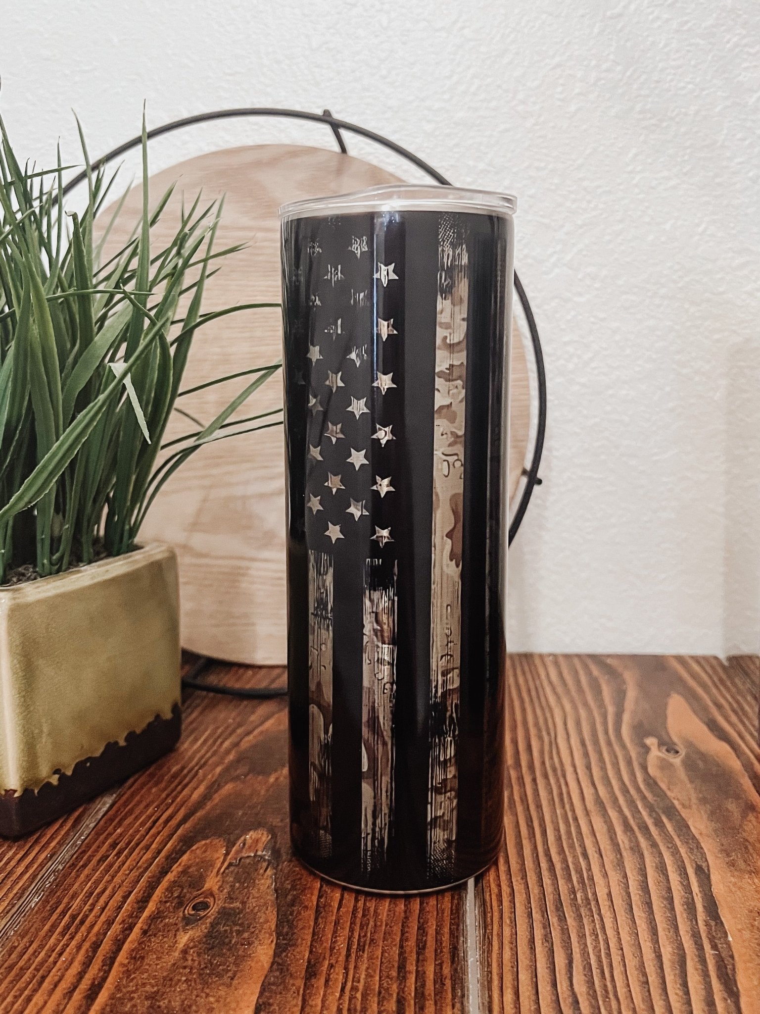 Dad The Legend (Black, camo flag) 20oz Skinny Tumbler - Emma K Designs