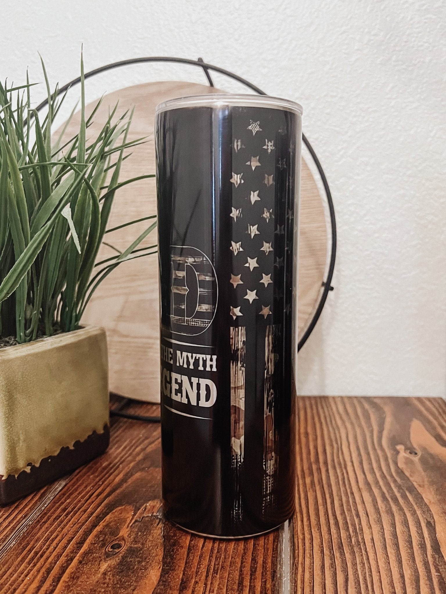 Dad The Legend (Black, camo flag) 20oz Skinny Tumbler - Emma K Designs