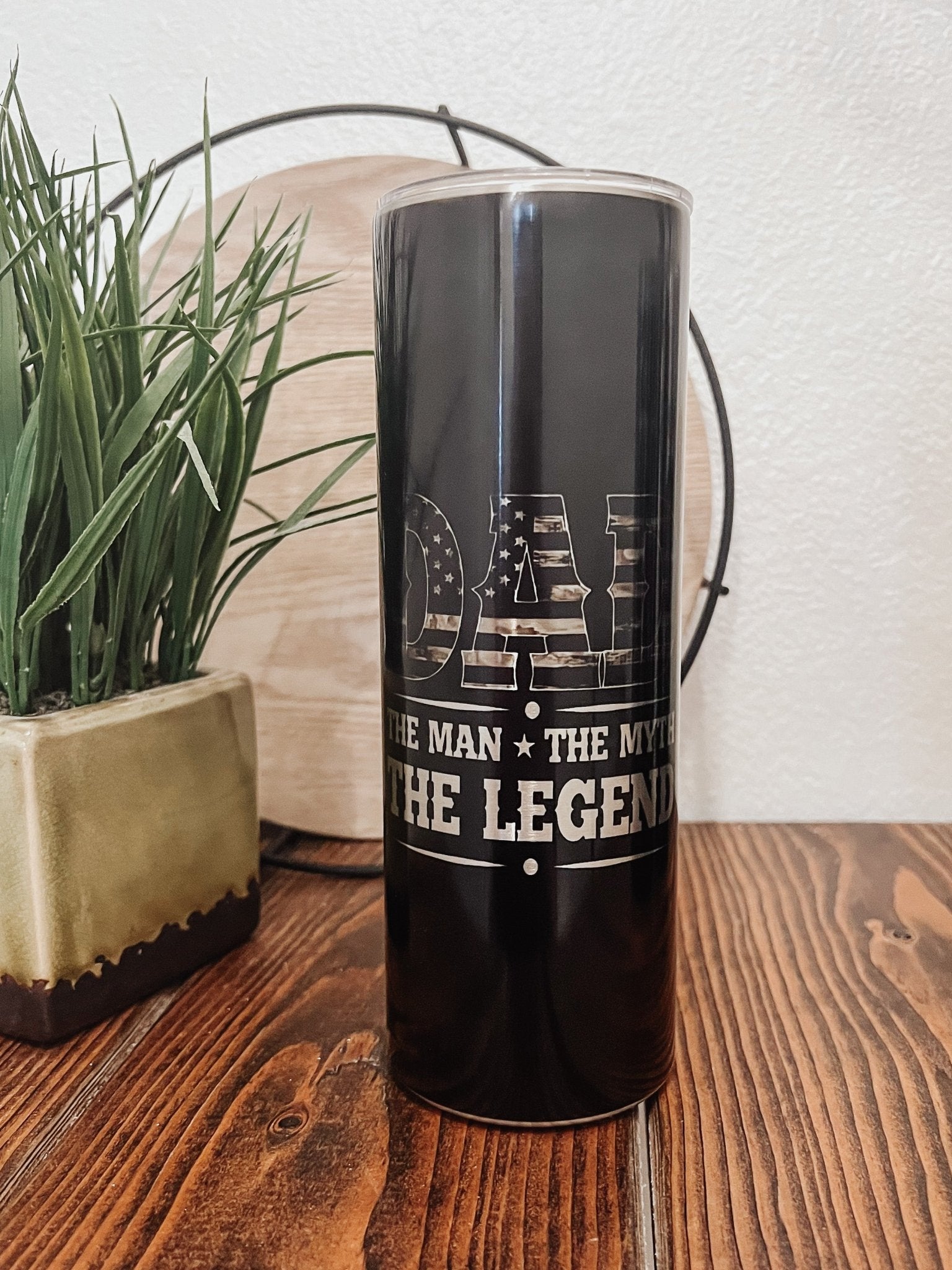 Dad The Legend (Black, camo flag) 20oz Skinny Tumbler - Emma K Designs