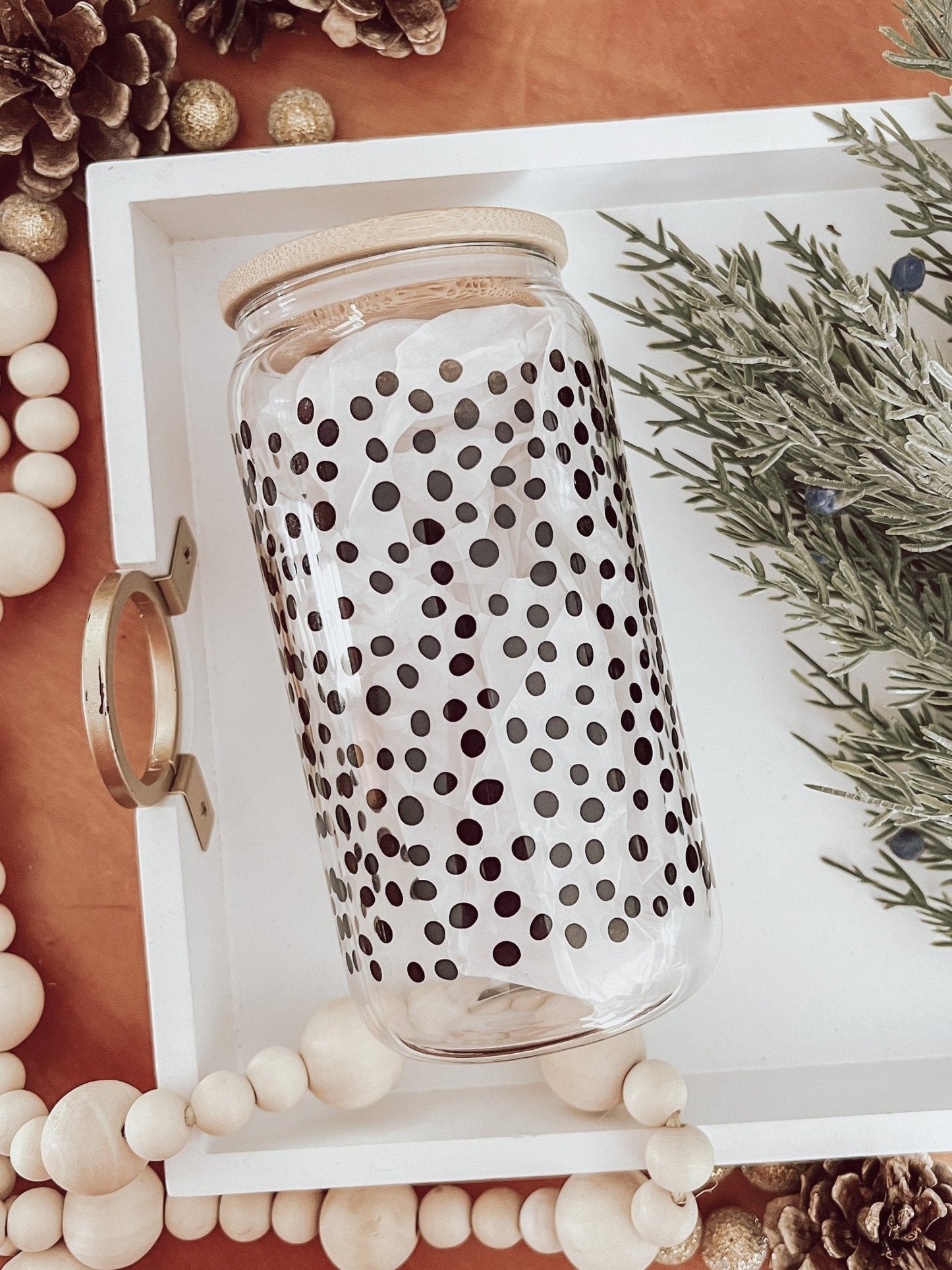 Dots 16oz Glass Can Cup - Emma K Designs