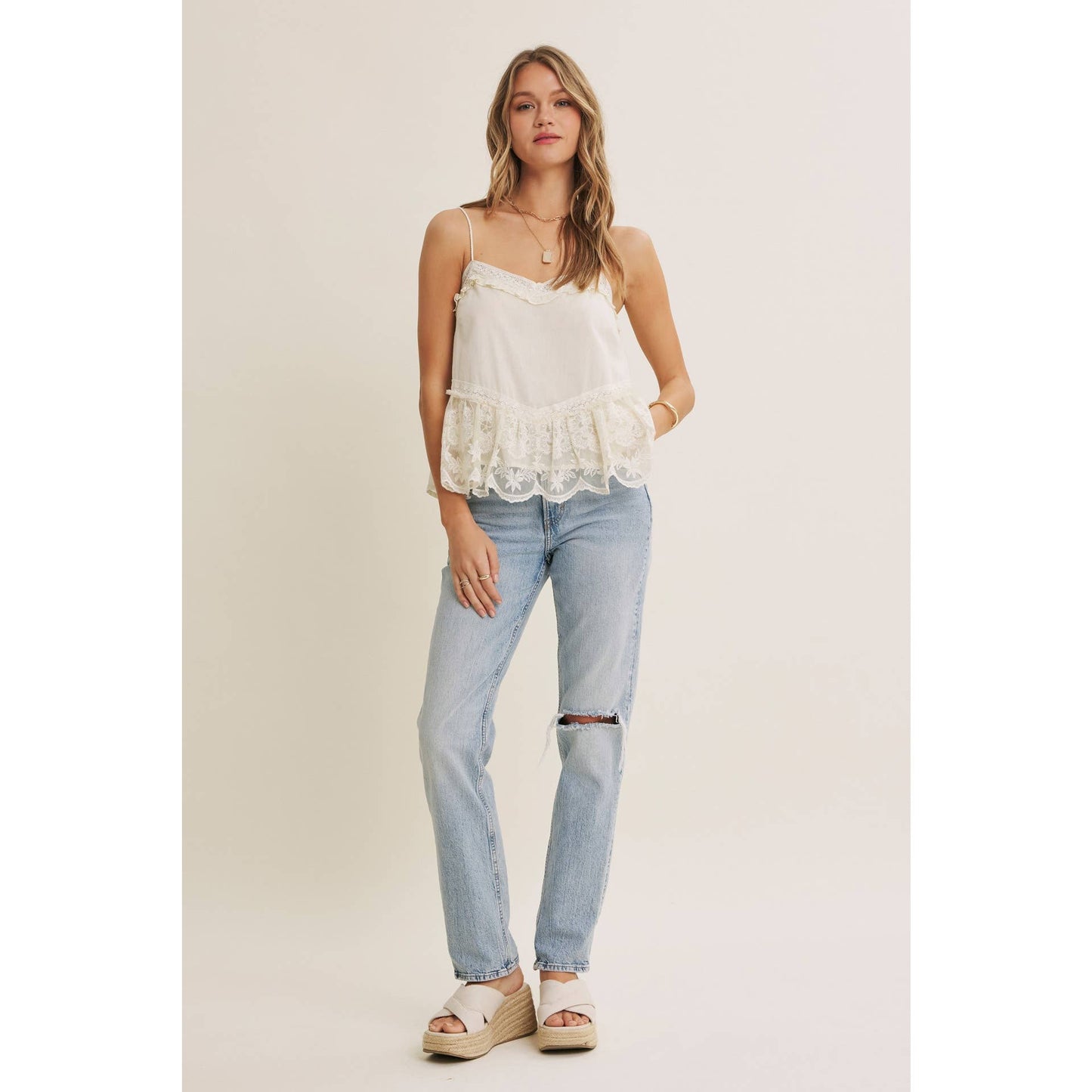 Lace Trim Ruffle Cami Tank