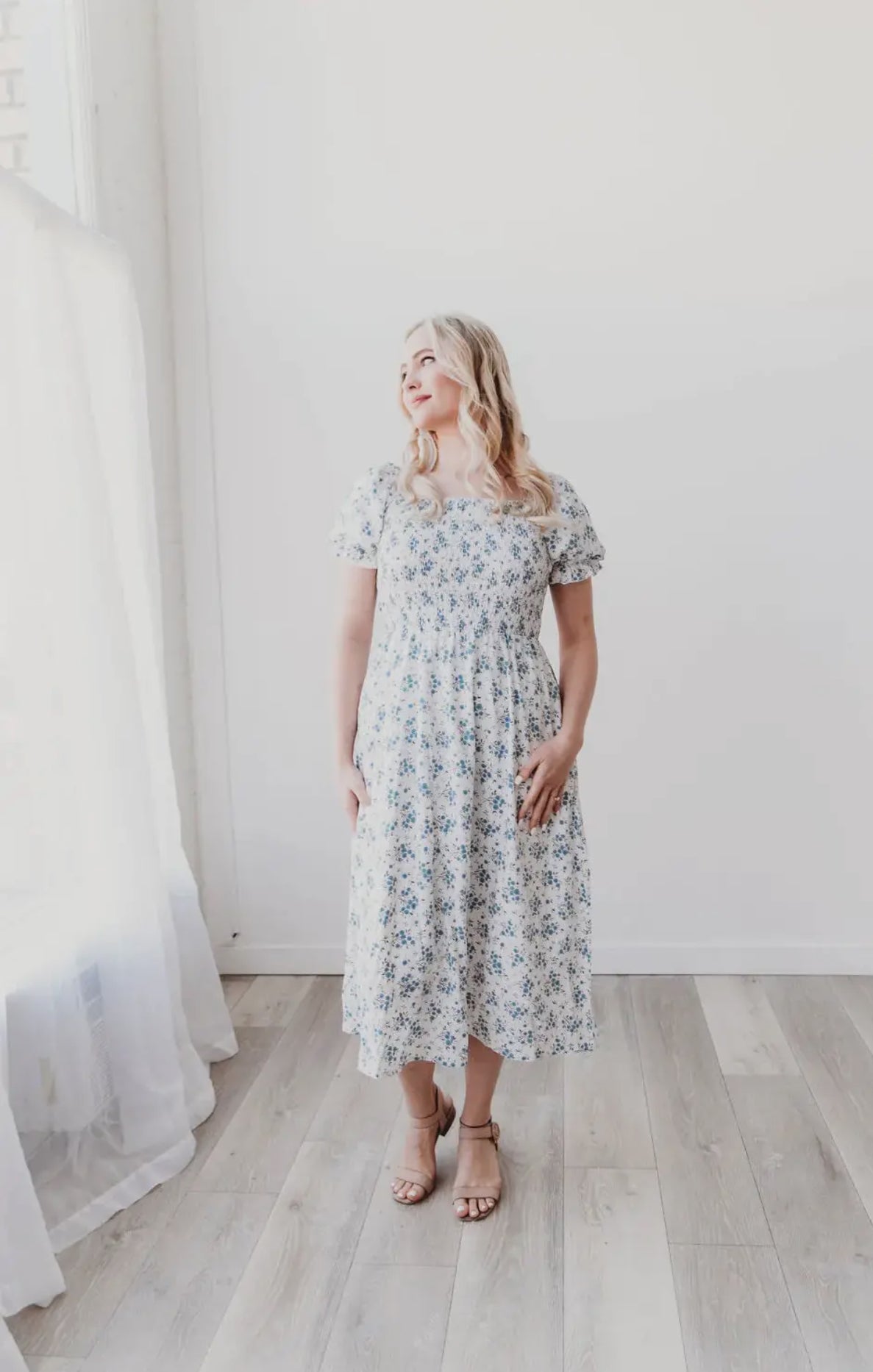 Ella Midi Blue Floral Dress - Emma K Designs