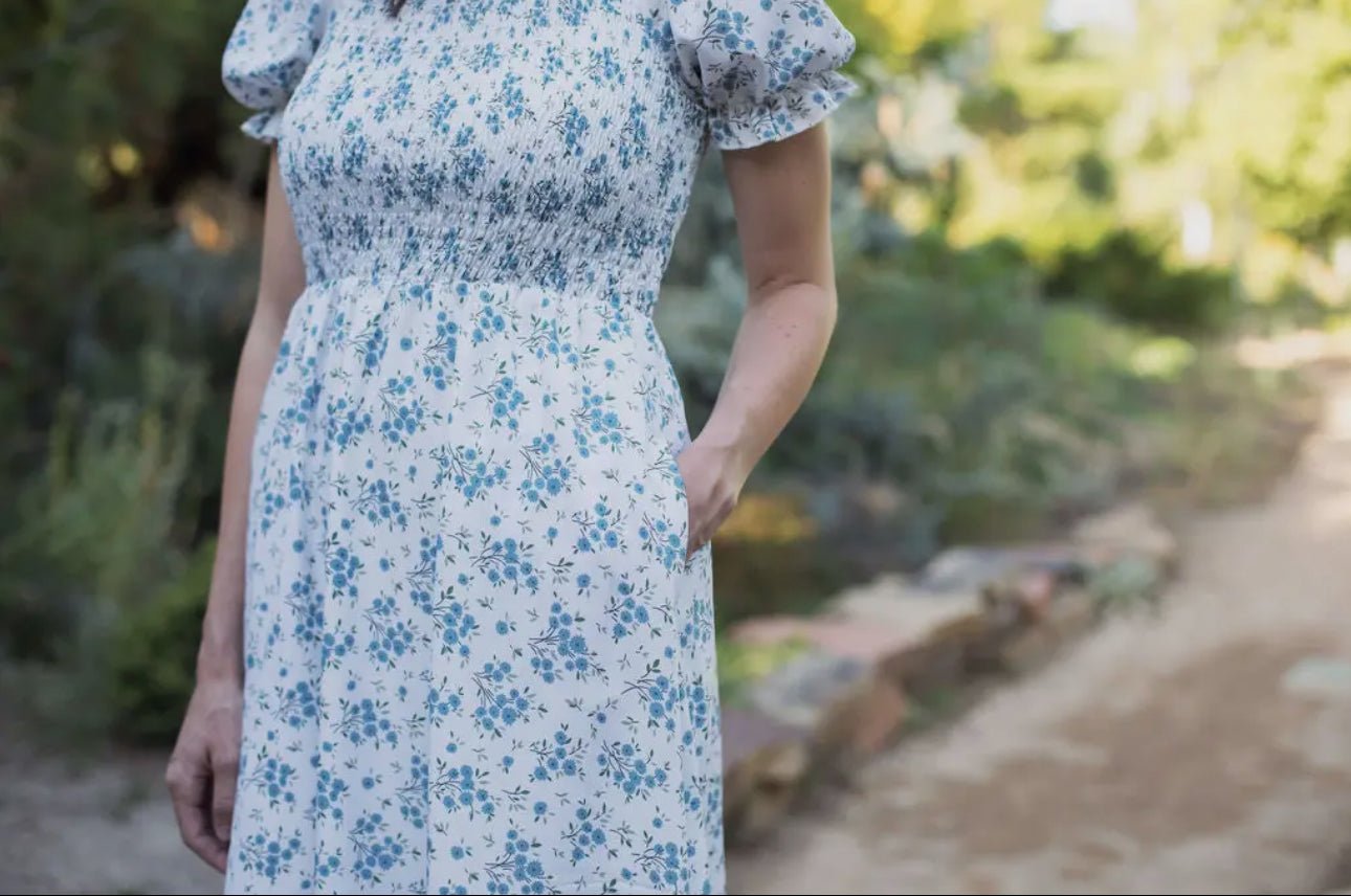 Ella Midi Blue Floral Dress - Emma K Designs