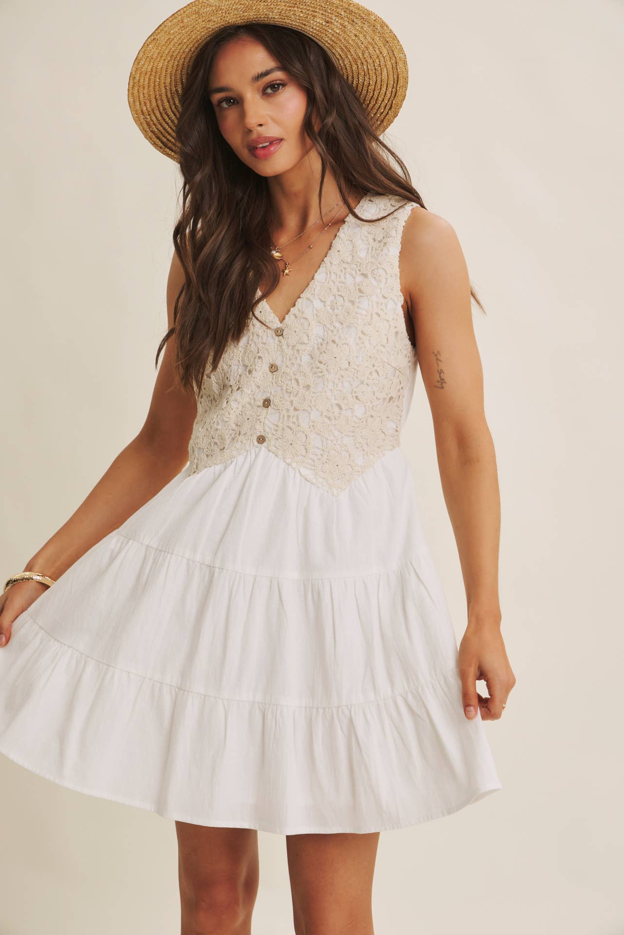 Boho Lace Bodice Mini Dress