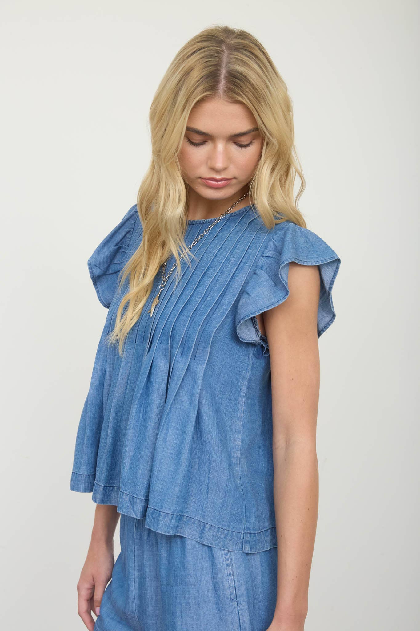 Blue Skies Pleated Denim Top