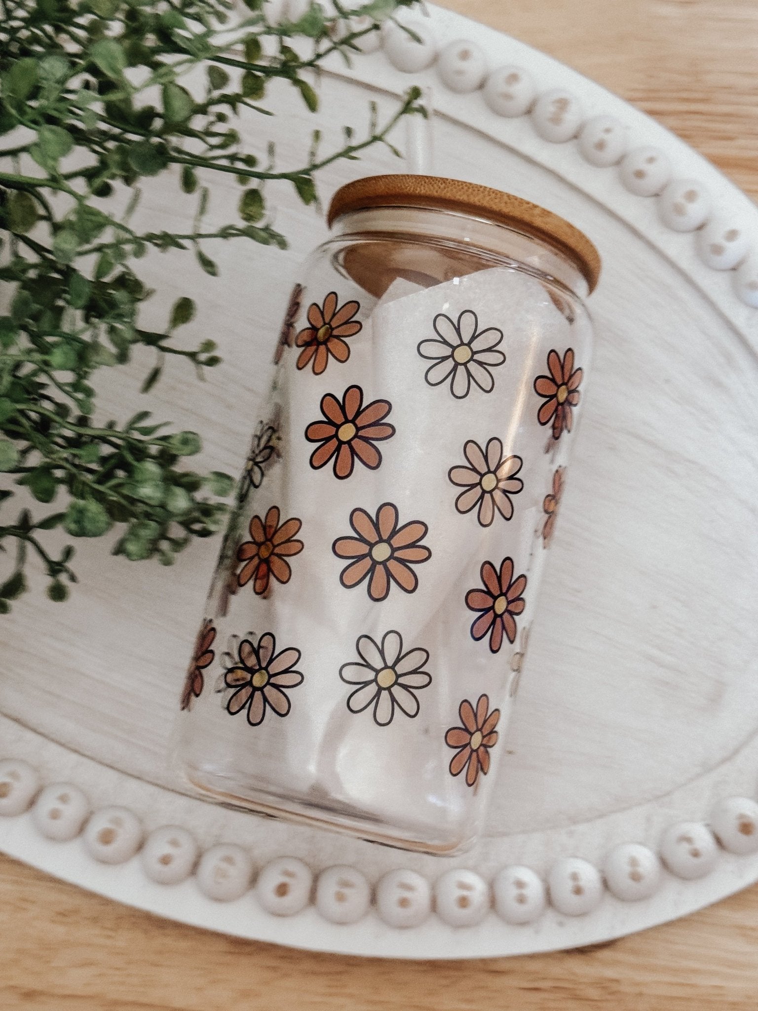 Fall Daisies 16oz Glass Can Cup - Emma K Designs