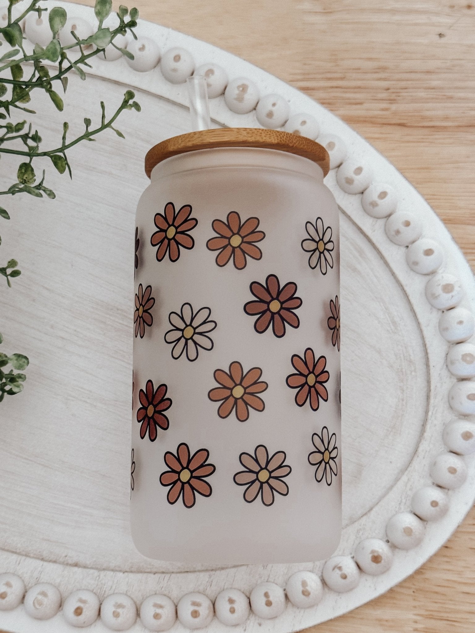 Fall Daisies 16oz Glass Can Cup - Emma K Designs