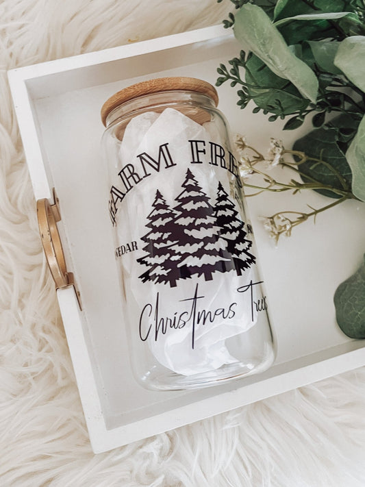 Farm Fresh Christmas Trees 16oz Glass Can Cup - Emma K Designs