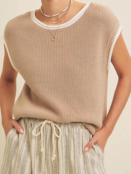 Contrast Rolled Edge Knitted Sweater