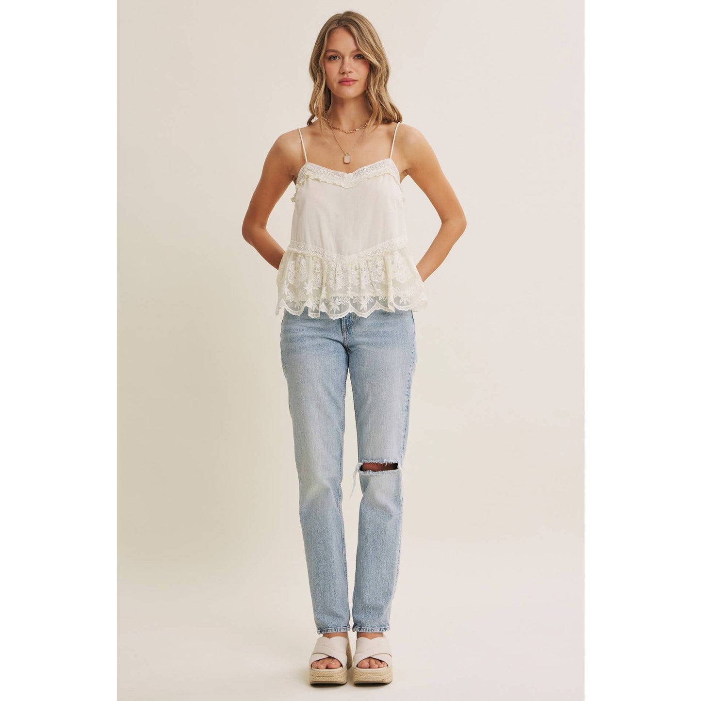 Lace Trim Ruffle Cami Tank