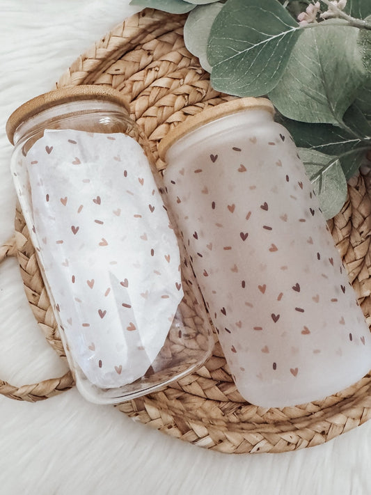 Heart Sprinkles 16 oz Glass Can Cup - Emma K Designs