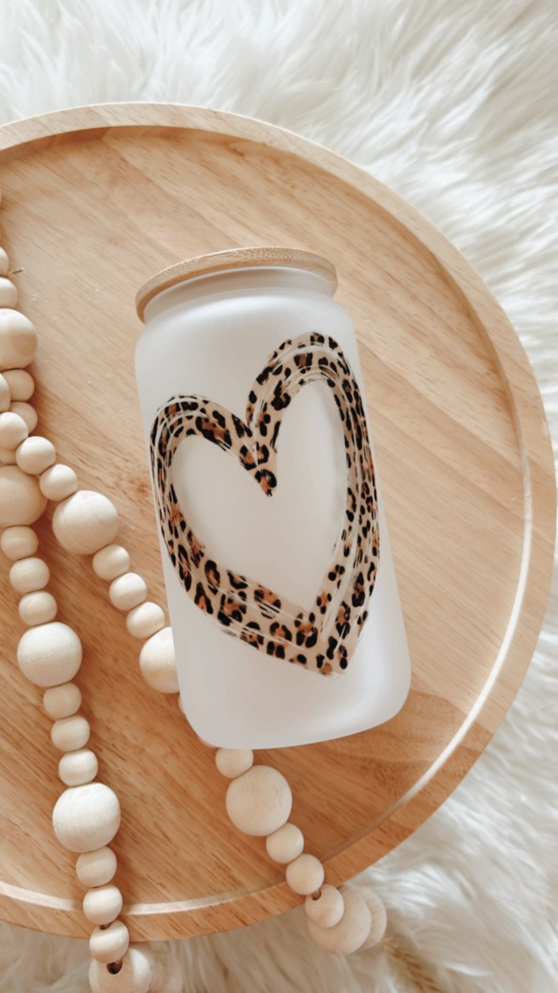 Leopard Heart Frosted 16oz Glass Can Cup - Emma K Designs