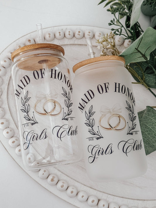 Maid Of Honor Social Club 16oz Glass Can - Emma K Designs