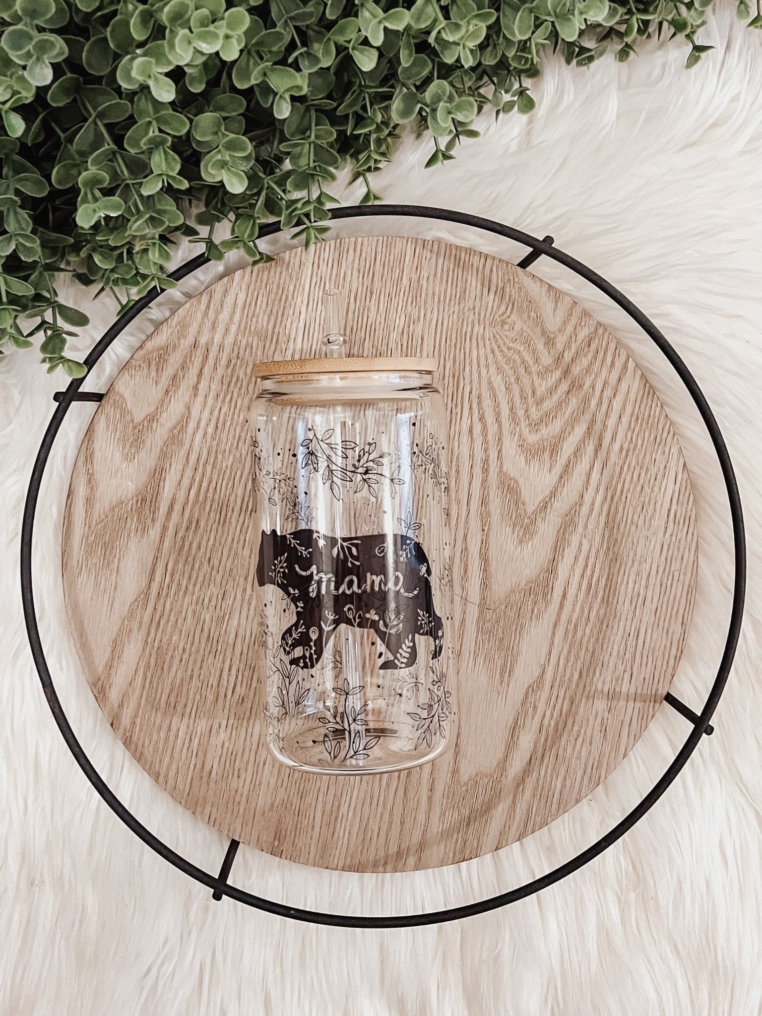 Mama Bear 16 oz Glass Can Cup - Emma K Designs