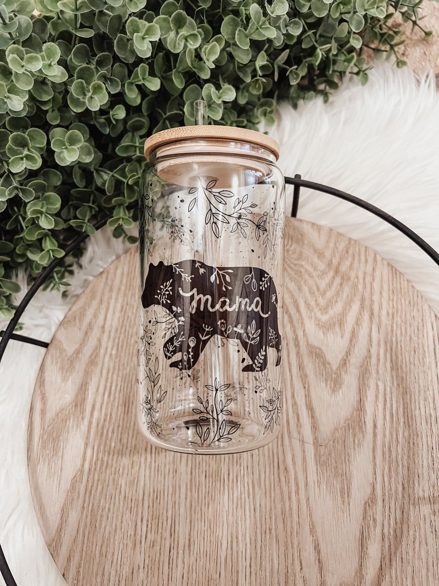 Mama Bear 16 oz Glass Can Cup - Emma K Designs