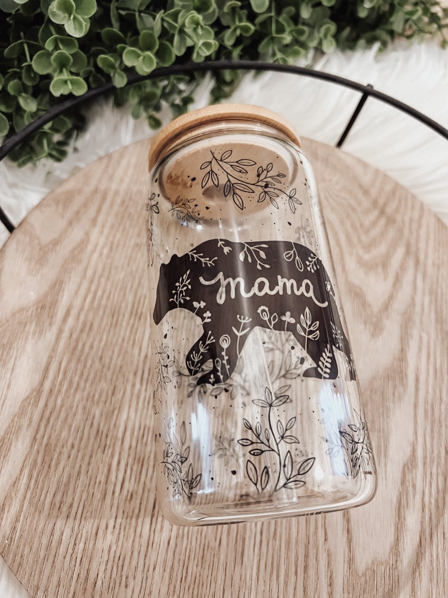 Mama Bear 16 oz Glass Can Cup - Emma K Designs