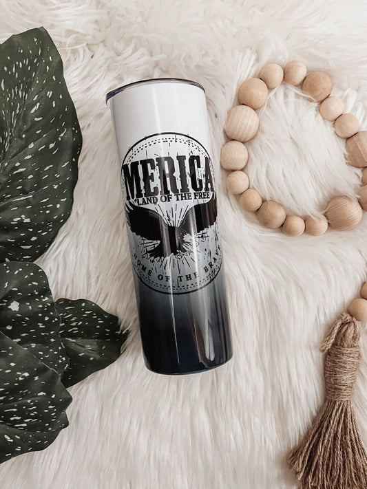 Merica. Home of The Brave. (Black & White) 20oz Skinny Tumbler - Emma K Designs