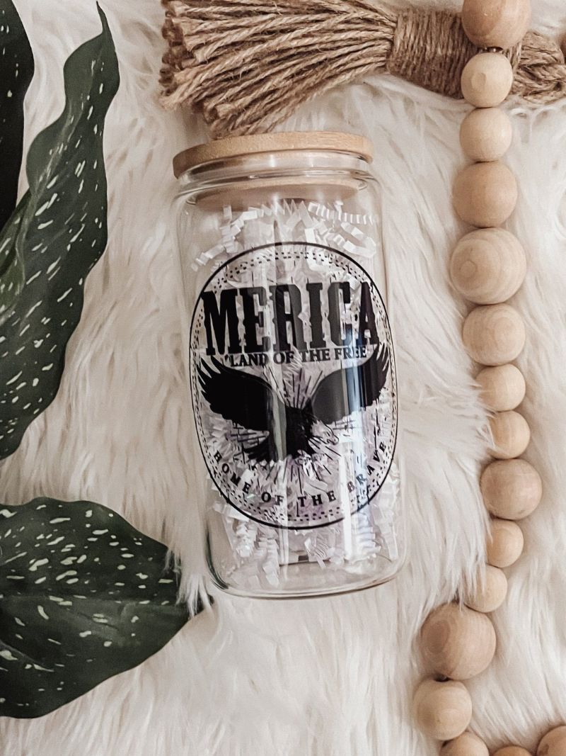 'Merica Land Of The Brave 16oz Glass Can Cup - Emma K Designs