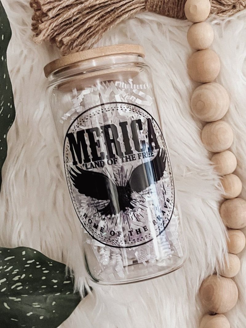 'Merica Land Of The Brave 16oz Glass Can Cup - Emma K Designs