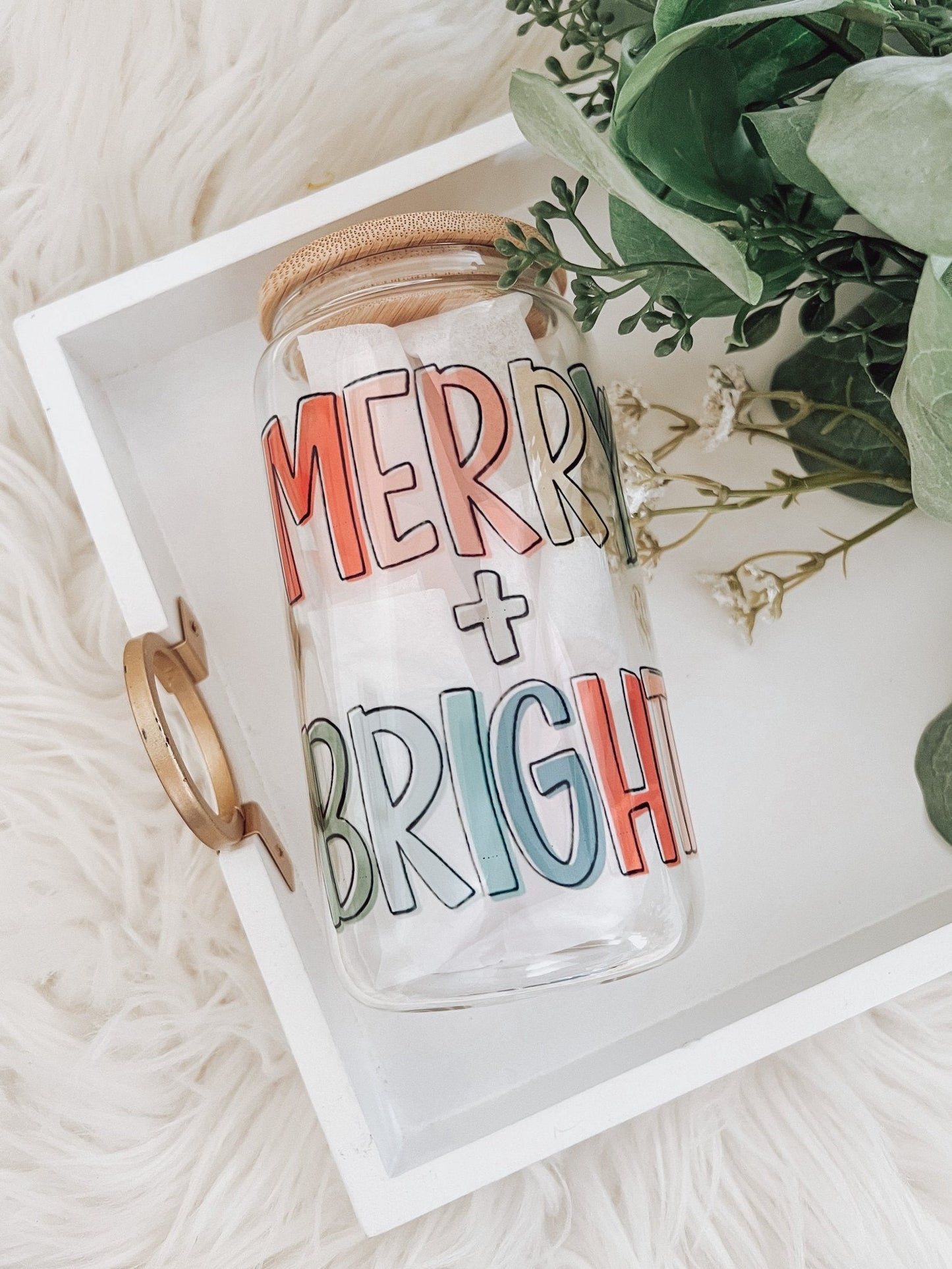 Merry and Bright 16oz Glass Can Cup - Emma K Designs