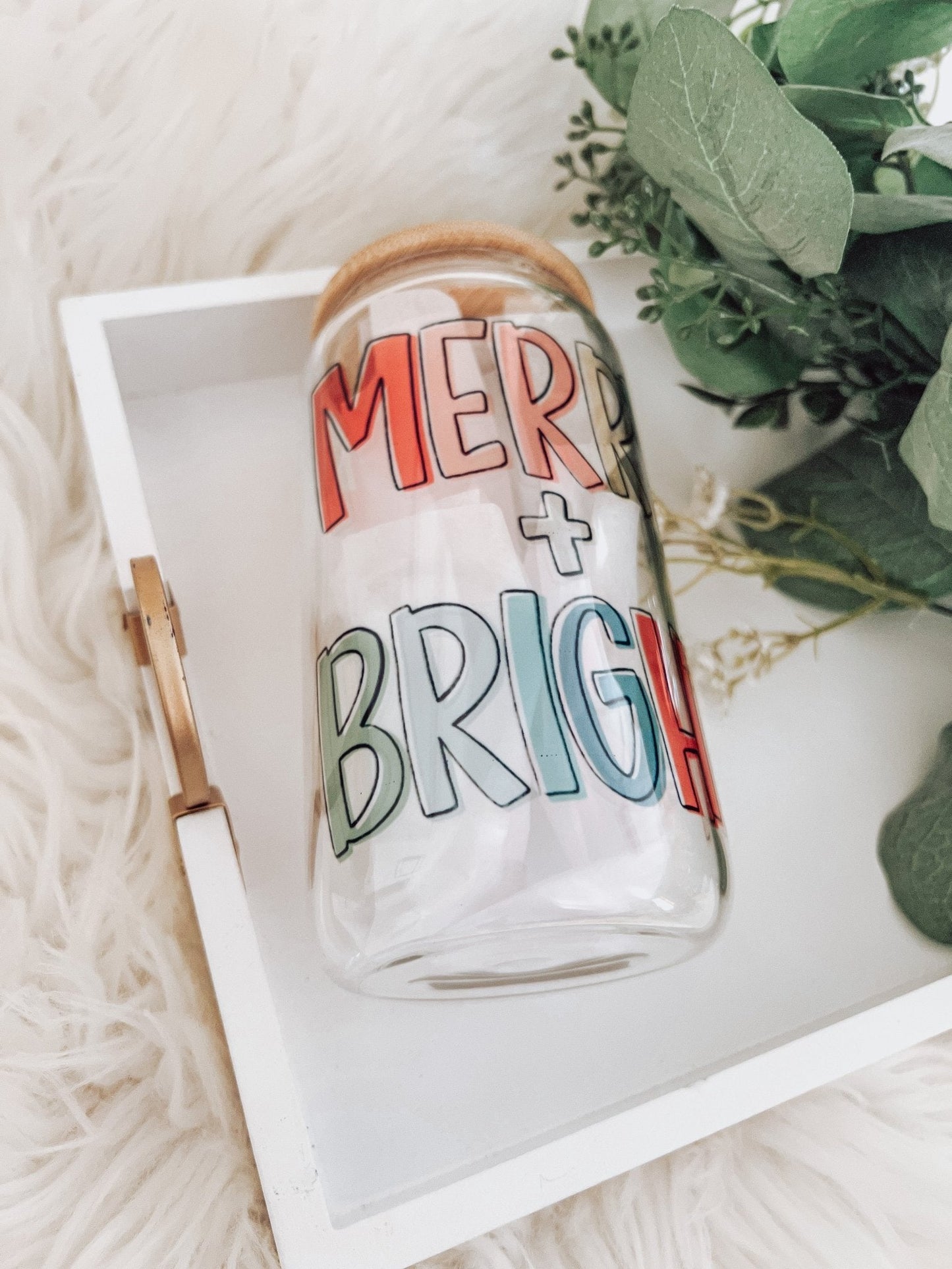 Merry and Bright 16oz Glass Can Cup - Emma K Designs