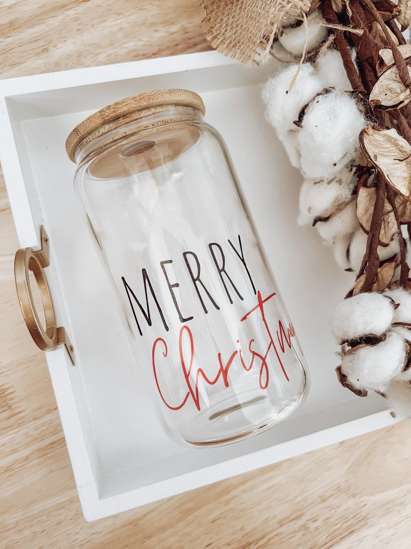 Merry Christmas 16oz Glass Can Cup - Emma K Designs